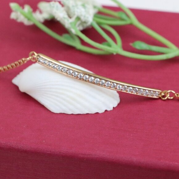 "Elegant Rose Gold Bracelet with Sparkling Crystal Bar Accent, XPBL1011 - Picture 11 of 12